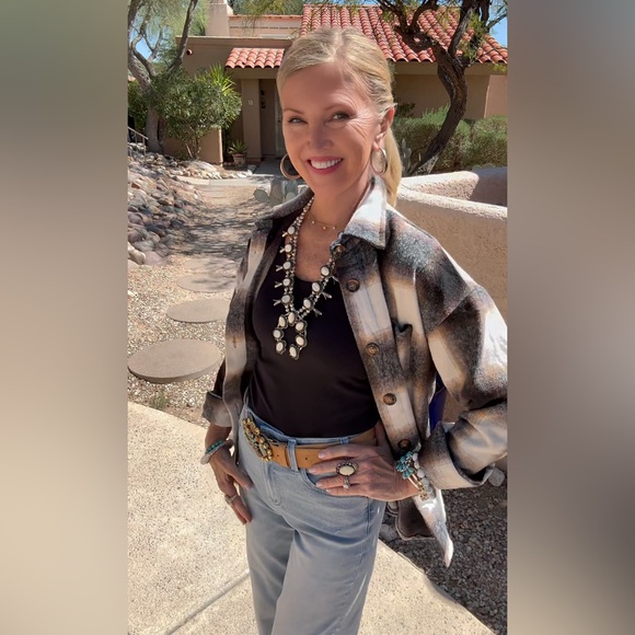 NWT BLACK/WHITE/BROWN MULTI COLOR FLANNEL SHACKET JACKET-S - Picture 6 of 17